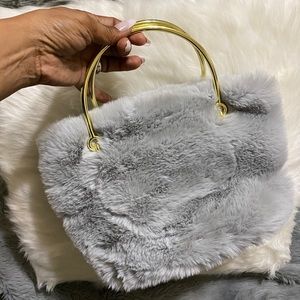 Grey faux fur satchel